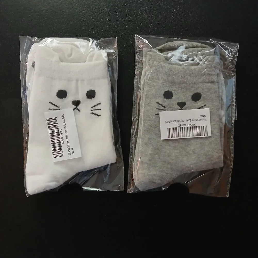 Women's Cat Socks 2 Pair White / Grey  New In Pack